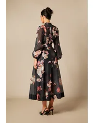 فستان ميدي بأكمام طويلة بطبعة أزهار - 5