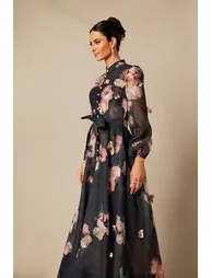 فستان ميدي بأكمام طويلة بطبعة أزهار - 7