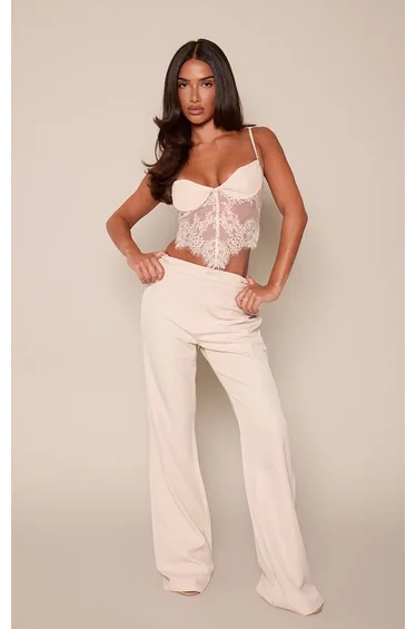 Cream Woven Cup Detail Corset Top Co-ord