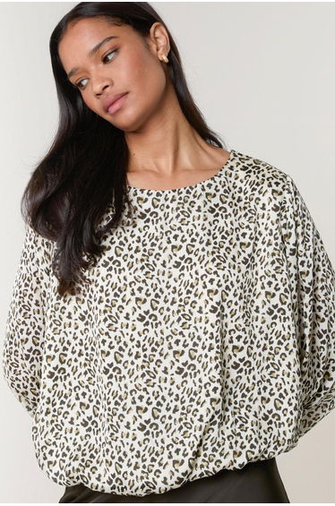 Leopard Print Elasticated Hem Blouse