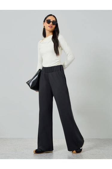 Women Black Wide Leg Joggers