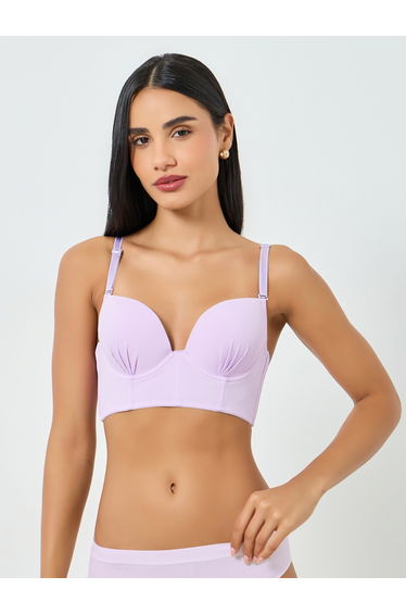 Lilac Solid Longline Padded Wired Bra