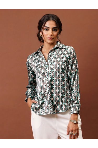 All Over Chain Print Satin Top