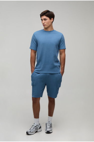 Slim Fit Waffle T-Shirt & Cargo Shorts Set - slate