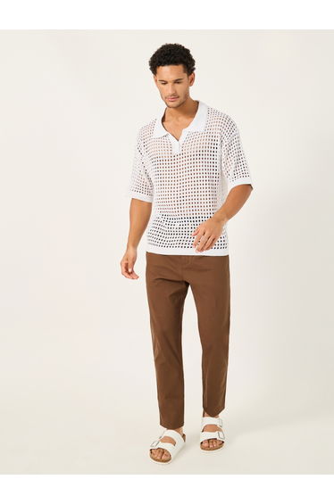 Crochet Knit Oversized Polo T-Shirt