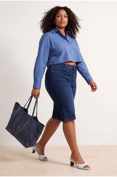 Blue High Waist Flexible Skinny Fit Capri Jean