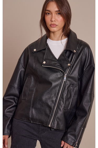 Black Faux Leather Oversized Biker Jacket
