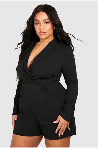 Plus Lapel Tailored Playsuit - black