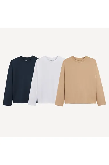 Pack of 3 T-Shirts with Long Sleeves