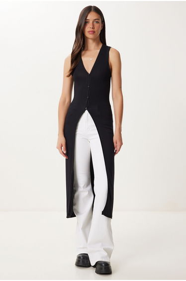 Women's Black V-Neck Long Knit cardigan