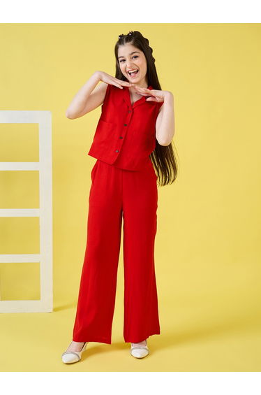 Solid Pocket Detail Top and Straight Pants Set
