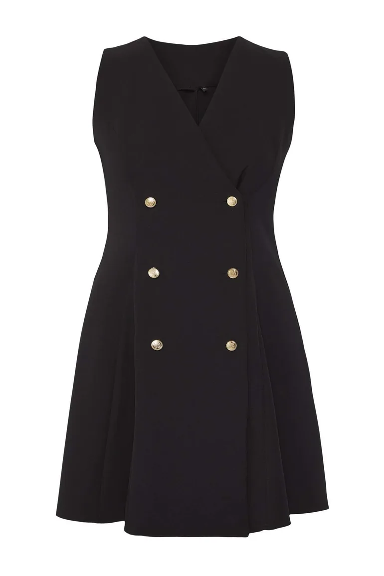 Black Buttoned Mini Woven Jacket Dress - 4