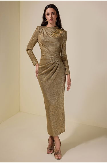 Luxury Rhinestone Long Sleeve Dress