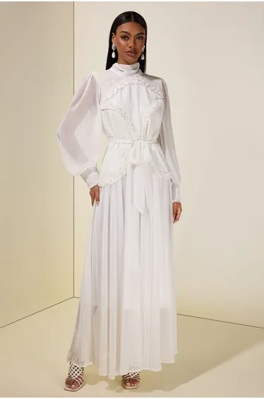 Chiffon Pleated Tie-Up Maxi Dress