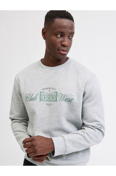 Grey Printed Pullover Sweatshirt