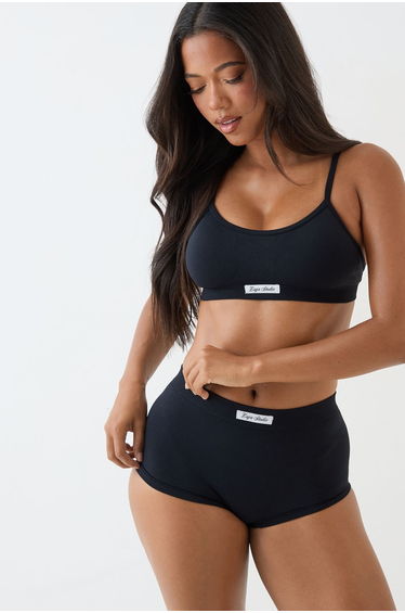 DSGN Studio Seamless Scoop Neck Bralette And Short Lingerie Set - black