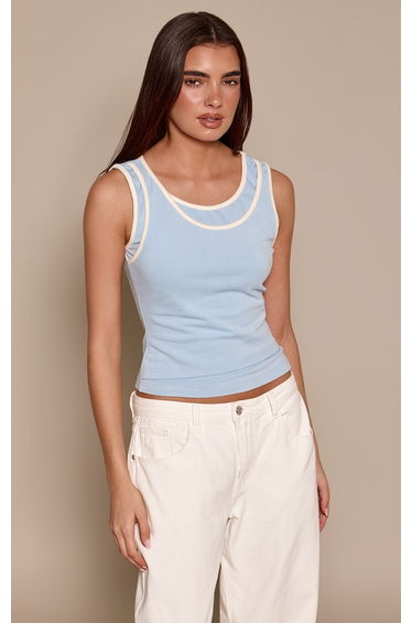 Blue Contrast Soft Stretch Vest Top