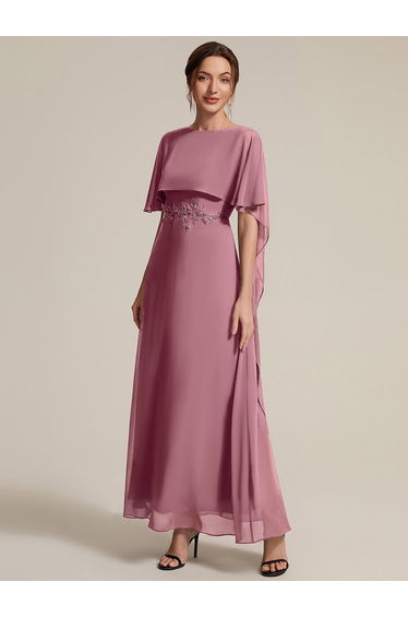 Chiffon Cape Sleeve A-Line Mother of the Bride Dress