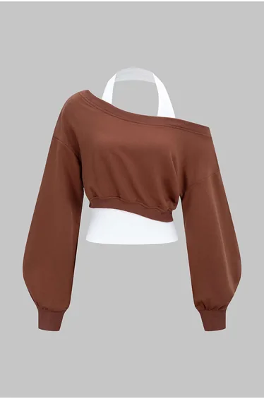 Halter Asymmetrical Long Sleeve Sweatshirt