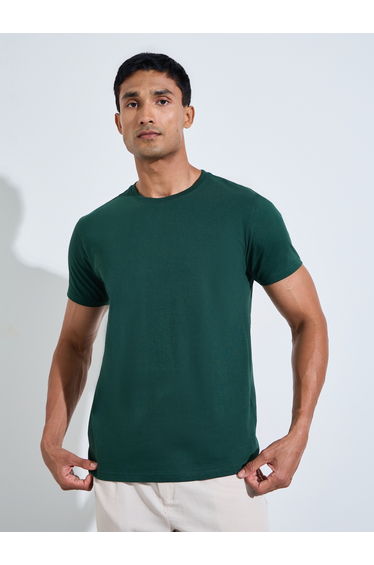 Men Green Crew Neck Regular Fit T-Shirt