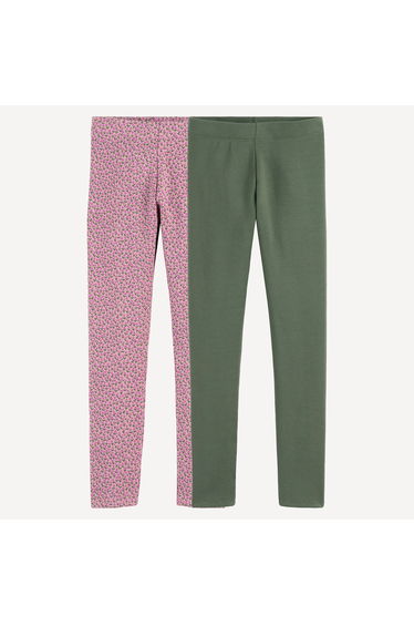 Set of 2 Leggings in Floral Print + Plain