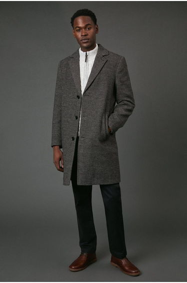 Dark Brown Textured Wool Blend Epsom Coat