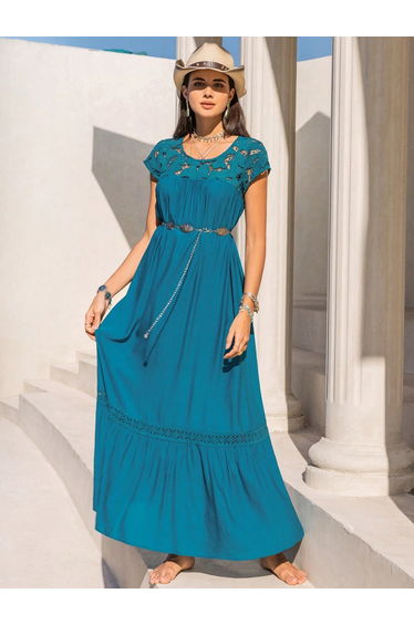 Women Cut-Out Lace Detail Maxi Dress
