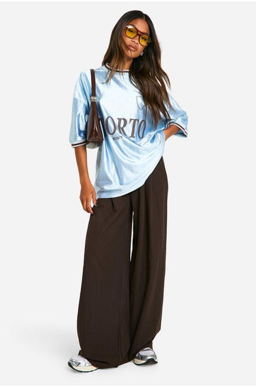 Pinstripe Wide Leg Drawstring Trouser - dark brown