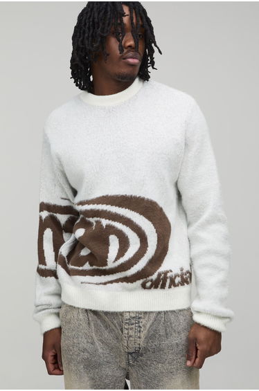 Tall Man Boxy Brushed Jacquard Knitted Jumper - ecru