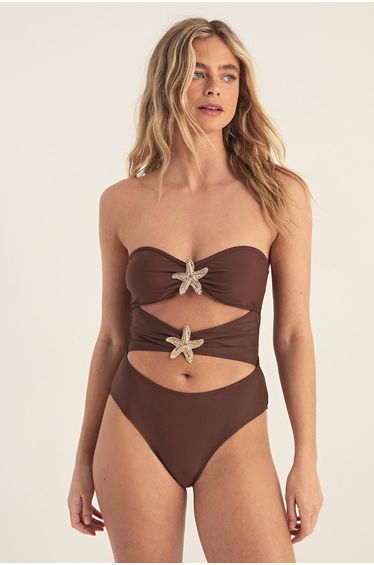 Starfish Trim Bandeau Cut Out Swimsuit