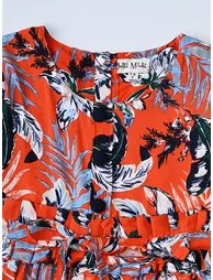 All-Over Print Fit and Flare Round Neck Dress with Long Sleeves - 3