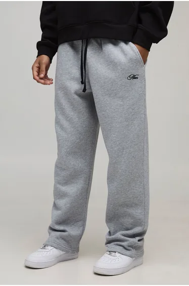 Baggy Fit Man Script Joggers - grey marl