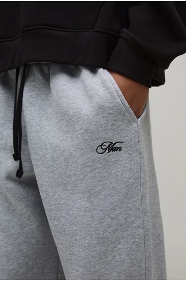 Baggy Fit Man Script Joggers - grey marl