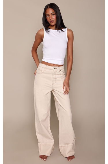 Tall Ecru Turn Up Hem Denim Jeans
