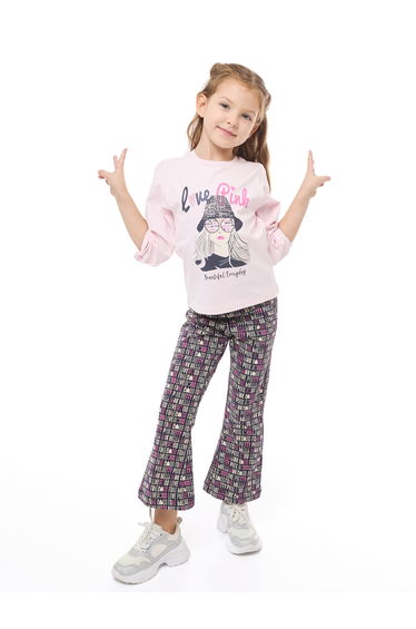 Girls Glitter Graphic Top and Flared Leggings Set