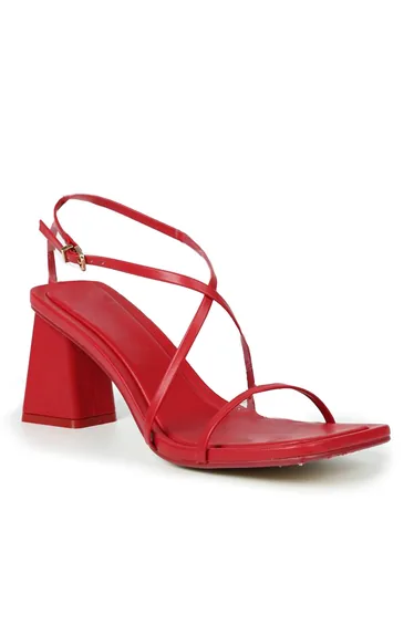Women's Wheres That From Strappy Block Heel Square Toe Sandals in Red