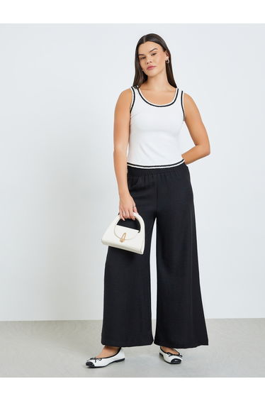 Women Black Smocked Waist Oversized Fit Pants