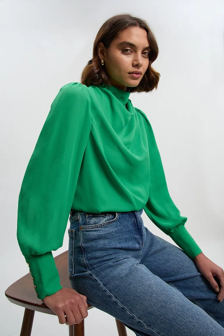 Pintuck Shoulder Detail Georgette Woven Blouse