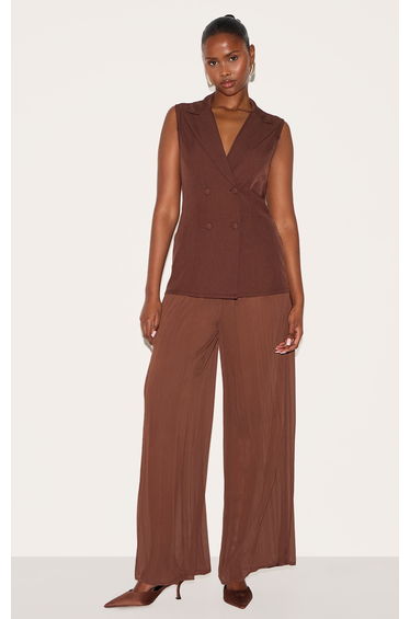 Deep Chocolate Woven Waistcoat Overlay Chiffon Jumpsuit