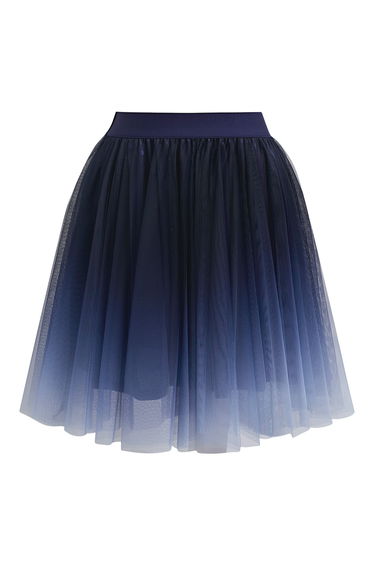 Flowy Ombre Mesh Tulle Mini Skirt in Navy