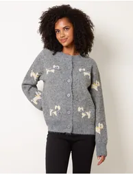 Dog Button Down Cardigan With Bows - 1