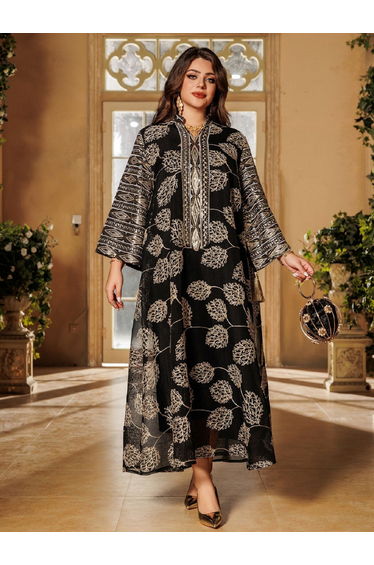 Black Embroidered A-Line Jalabiya