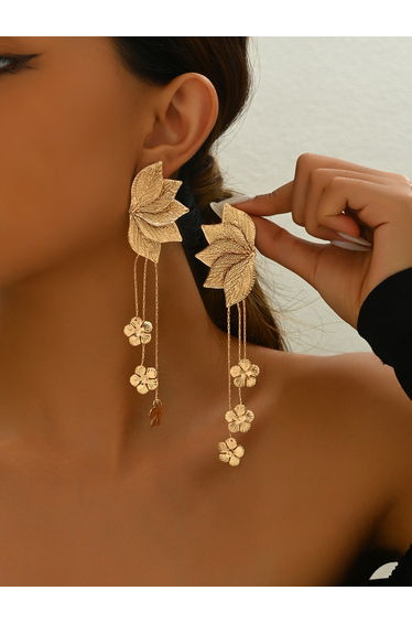 Leaf and Flower Tassel Earrings