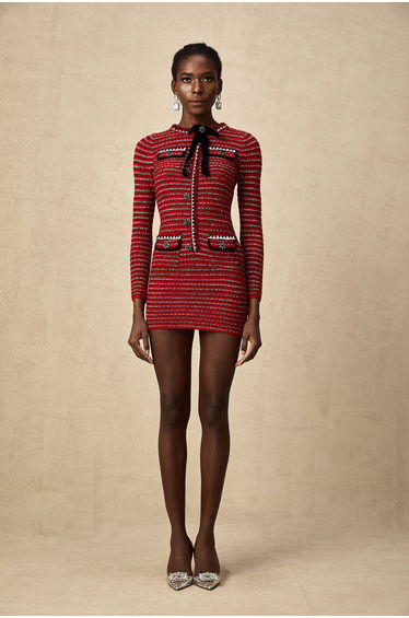 Faustine bow-detailed knit mini dress