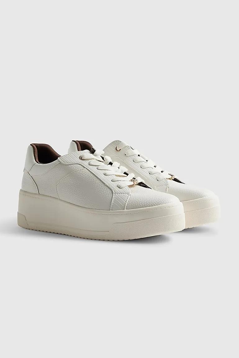 White Lace Up Flatform Trainers