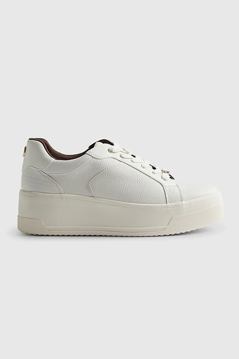 White Lace Up Flatform Trainers - 3