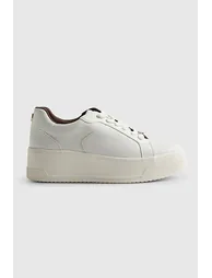 White Lace Up Flatform Trainers - 3