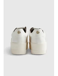 White Lace Up Flatform Trainers - 1