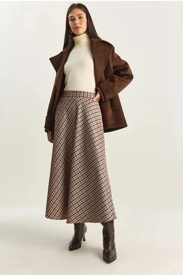 LUCCI Plaid Patterned High Waist Maxi Skirt