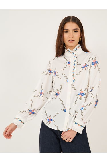 All-Over Print High Neck Buttoned Shirt